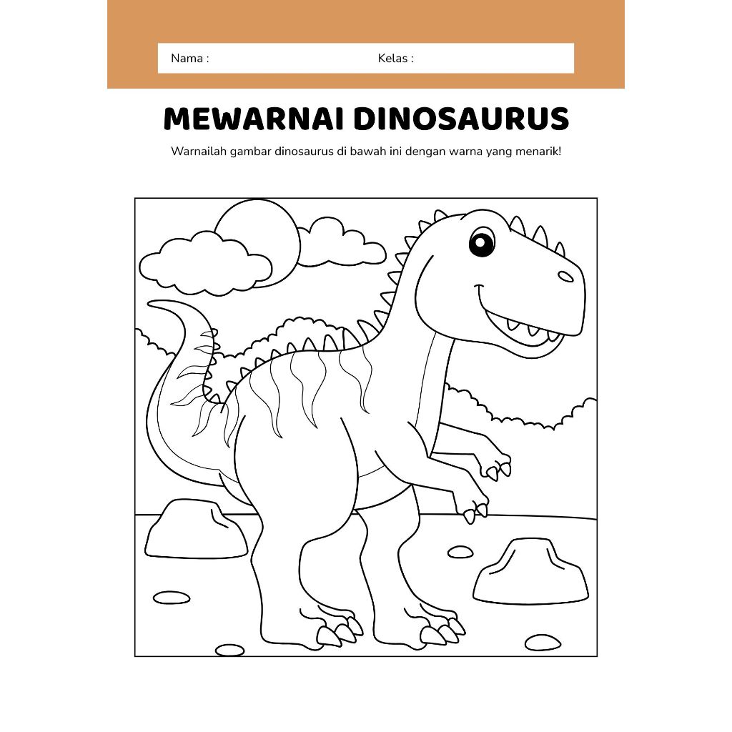 Kertas Mewarnai Anak Dinosaurus Edukatif PAUD TK
