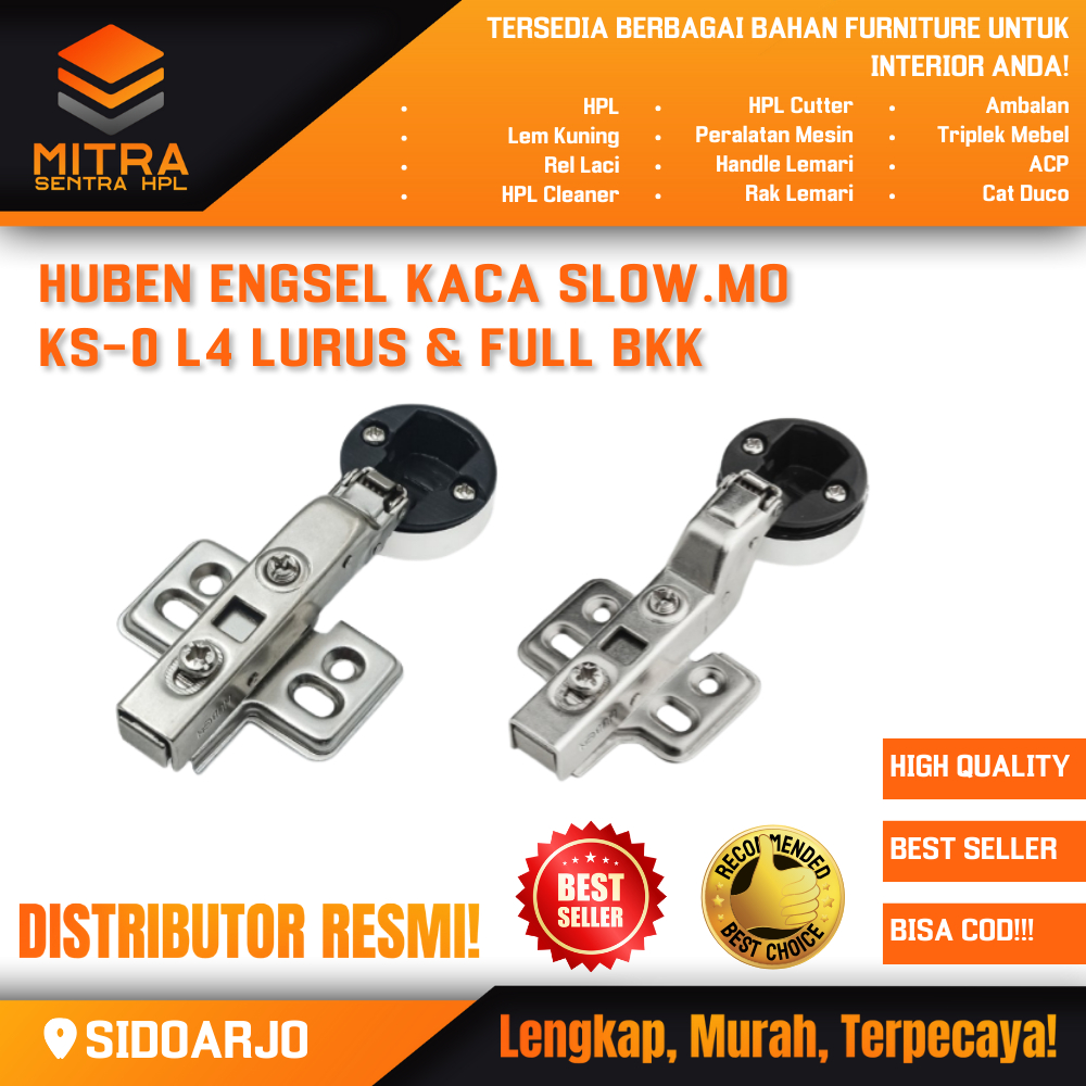 HUBEN Engsel Sendok Kaca KS L4 Bulat Pintu Lemari Slow Motion Lurus Full Bungkuk / Engsel Sendok Kac