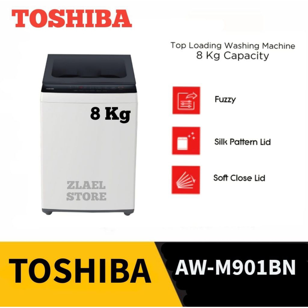 Mesin Cuci 8 Kg TOSHIBA AWM901BN Mesin cuci 1 Tabung Top Loading 8kg TOSHIBA AW-M901BN(WW) AW-M901BN