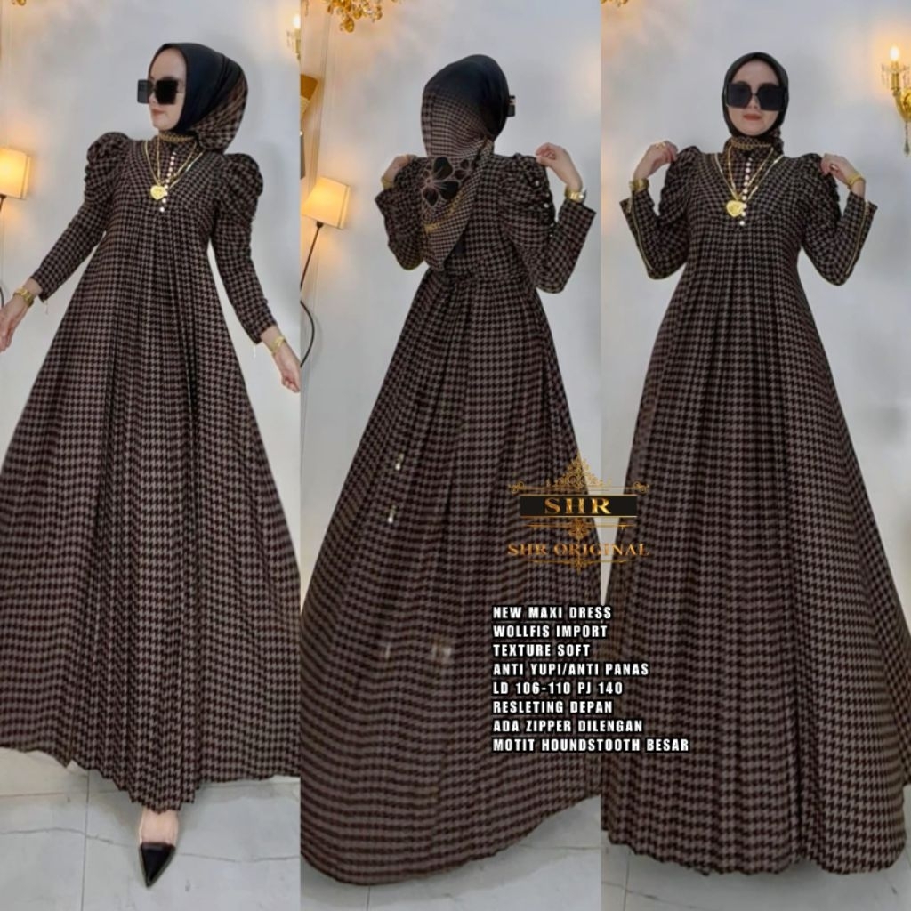SHR MAXI DRESS GAMIS TERBARU BLAZER HOUNDSTOOTH CANTIK VIRAL
