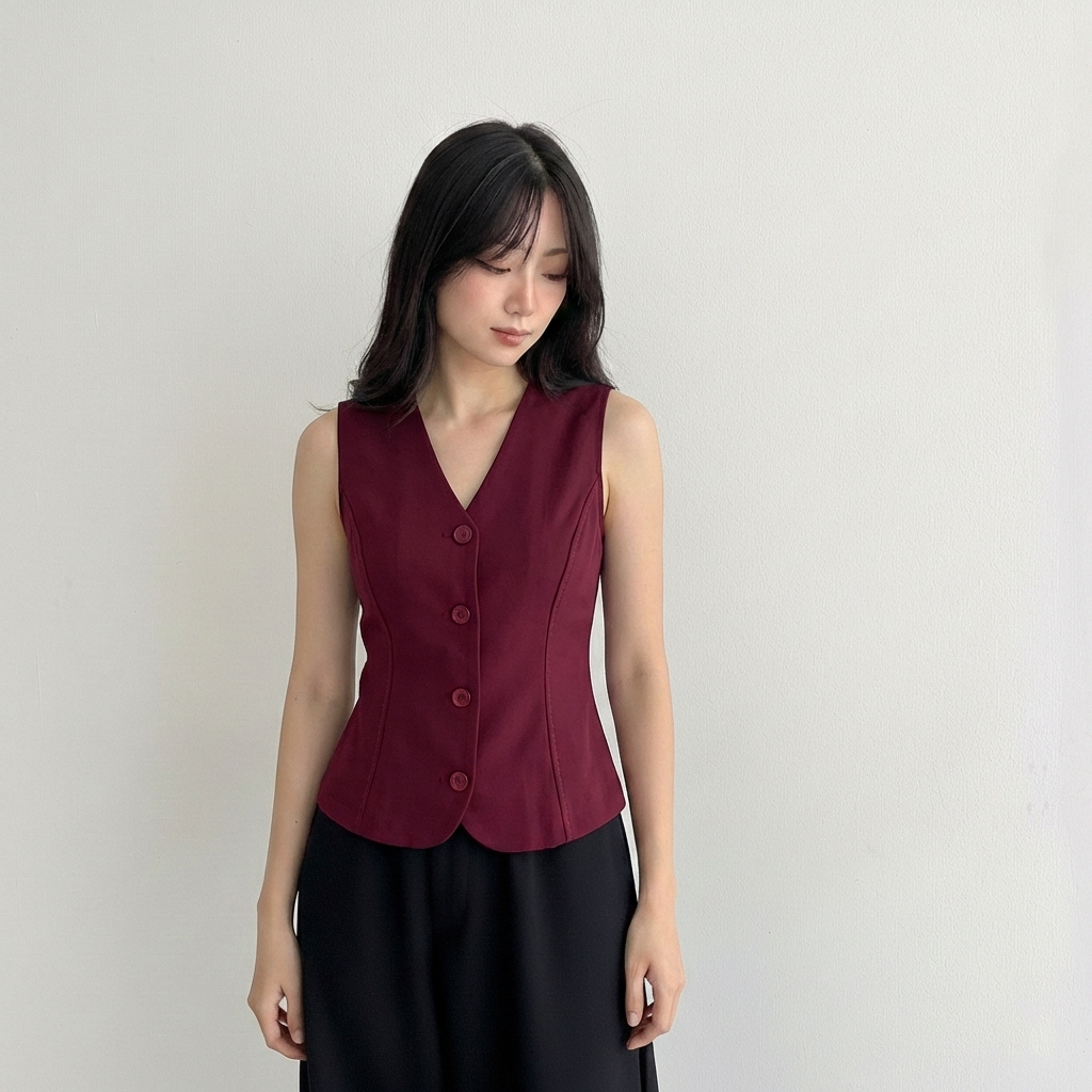 Mecloth - Vest Wanita Outer Korean Kekinian Rompi Luaran Tanpa Lengan Adem Bahan Semiwool