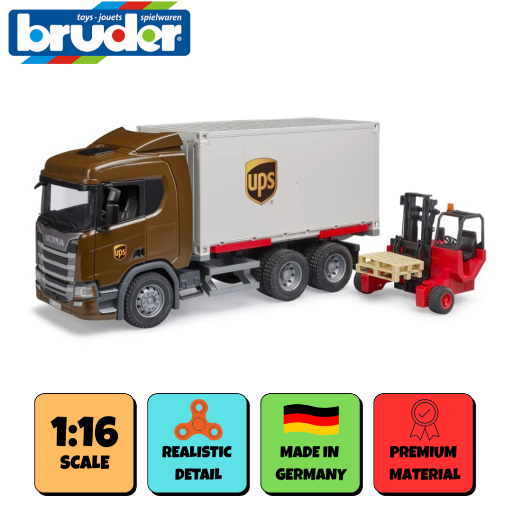 BRUDER 3582 Truk Scania Super 560R UPS Logistics with Forklift - Mainan Miniatur Truk Konstruksi
