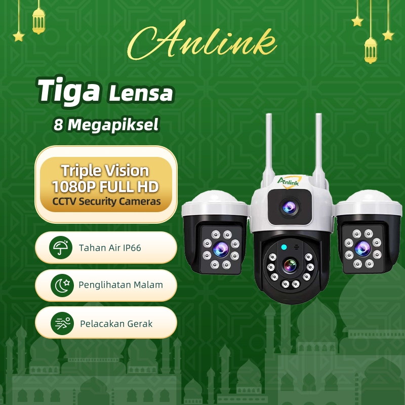 Anlink CCTV WiFi 3 Lensa Outdoor Gambar Jelas Siang Malam Tahan Hujan Mudah Pasang