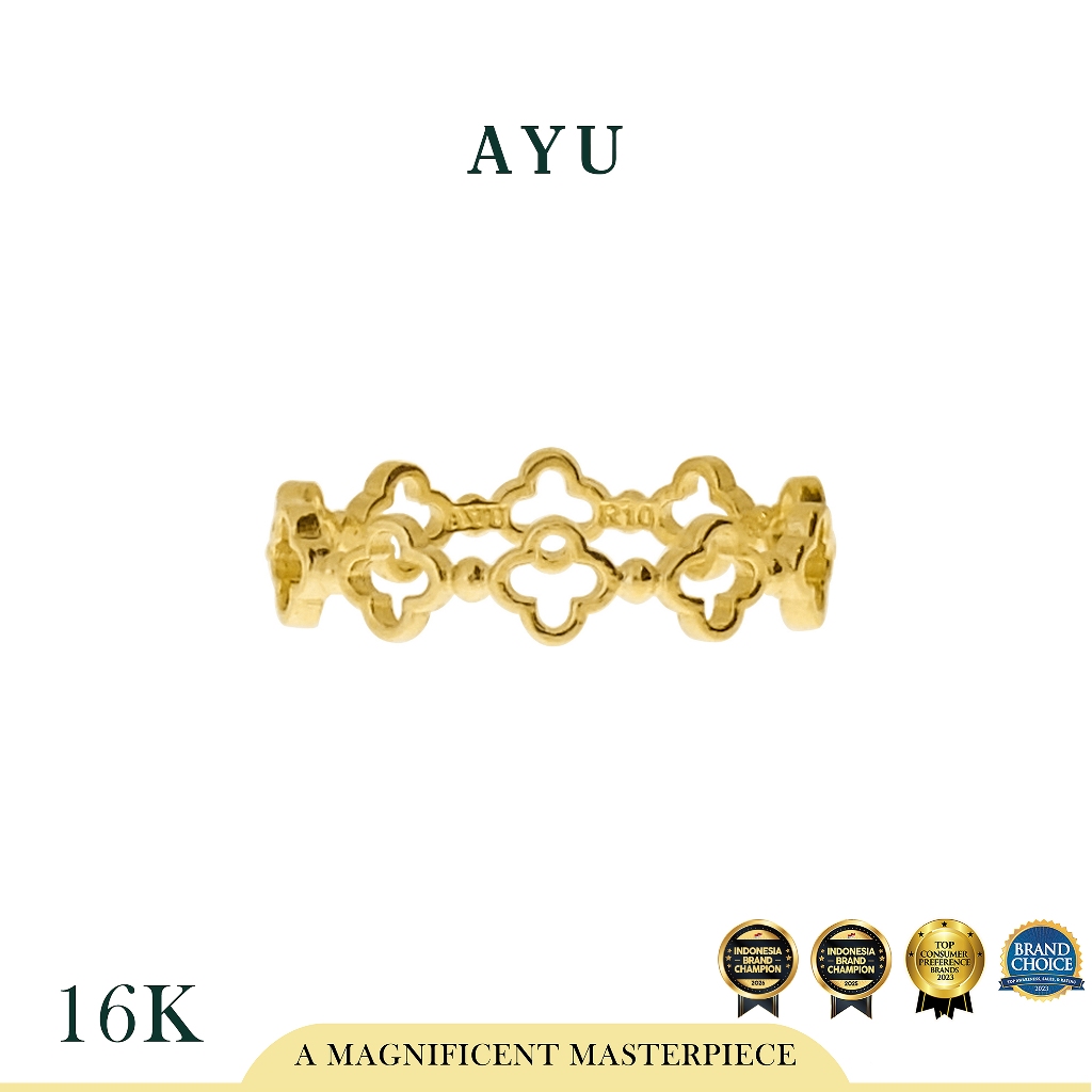 AYU Cincin Emas - Golden Line Clover Stack 16k Yellow Gold