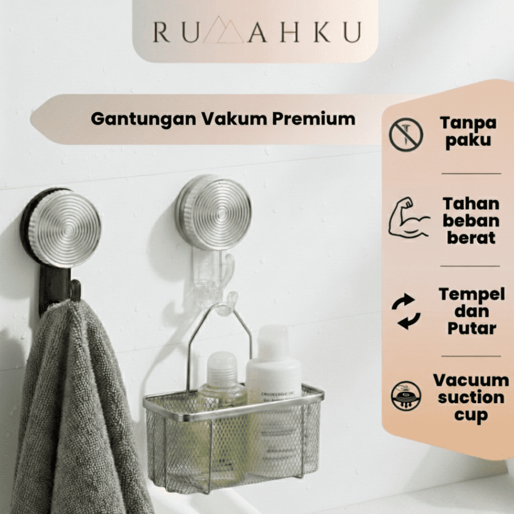 RUMAHKU Gantungan Dinding Vakum Kamar Mandi Estetik Kuat Pengait Baju Hook Gantungan Tas Kunci