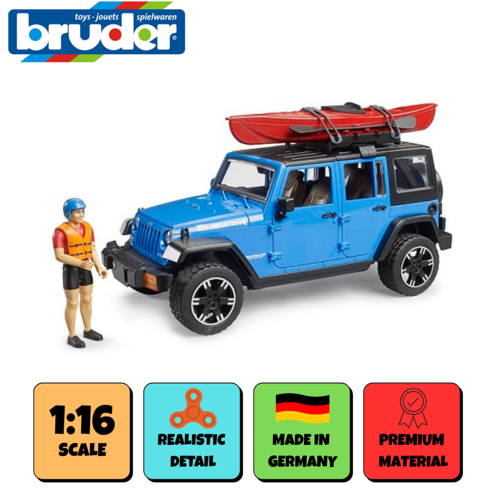 BRUDER 2529 Jeep Wrangler Rubicon with Kayak and Kayaker - Mainan Miniatur Mobil & Perahu Kayuh