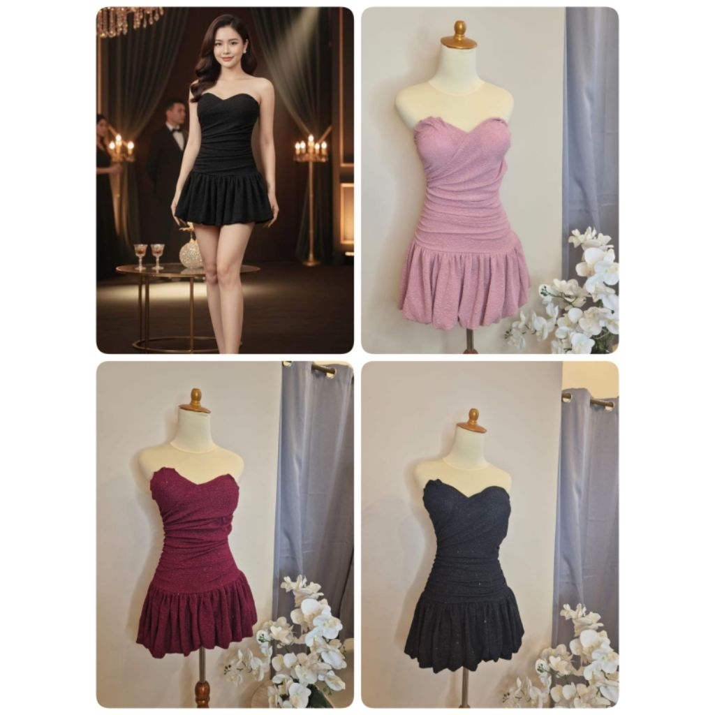 Elxie - 750 / Dress cantik mini pesta / mini gaun kemben / dress slim fit / gaun party sexy / mini d