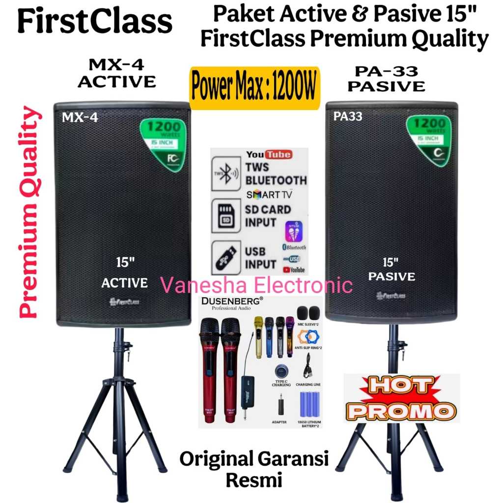 Paket Outdoor Indoor Speaker Aktif Pasif 15" Firstclass MX 4 JP 160PRO/PA 33 JP 999PRO Bluetooth Usb