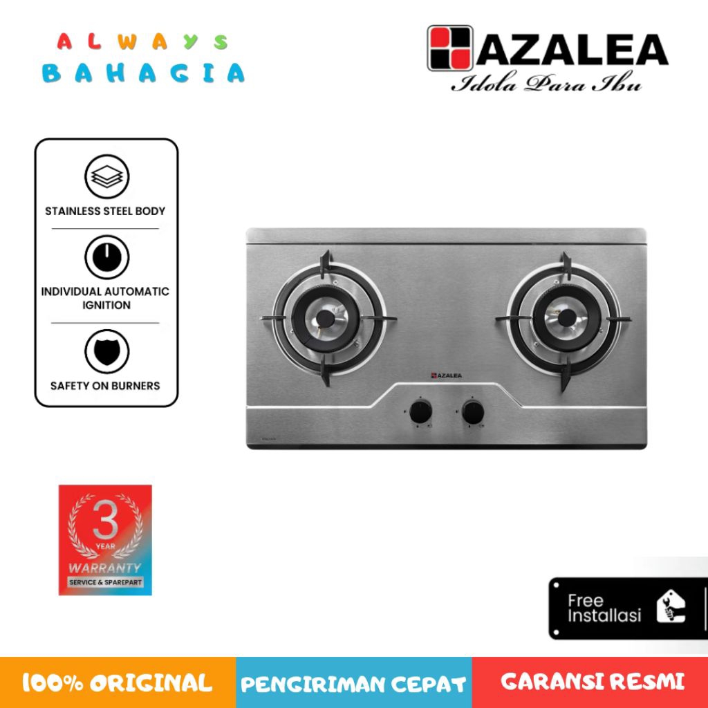 Azalea  AGC732S Kompor tanam Stainless brass burner + FREE SR-AZ01 REGULATOR & SELANG