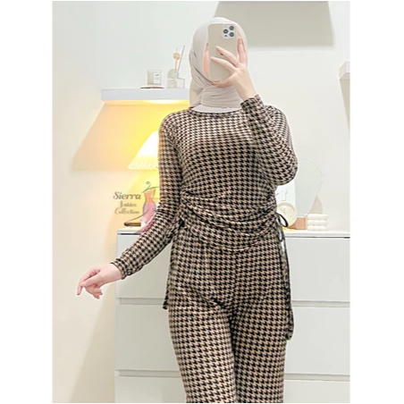 One Set Houndstooth Serut Knit Rib Premium
