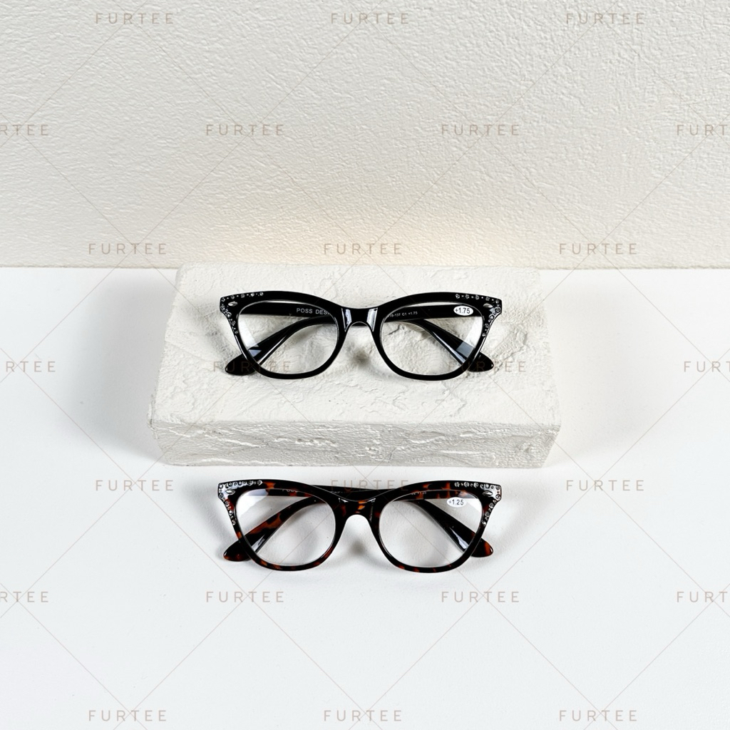 Kacamata Baca (Plus) Cat Eye Trend Leopard Hitam Kekinian