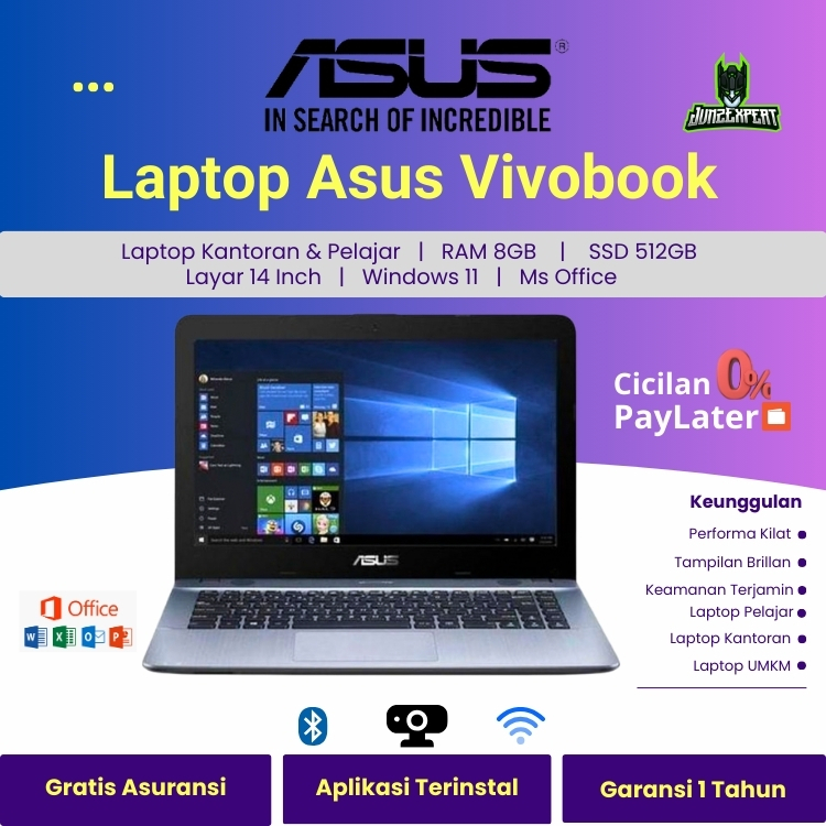 Laptop Asus X441M 8GB 512GB SSD 14" HD Berkualitas Garansi 1 Tahun - Win10 Office Free Tas Mouse Sia