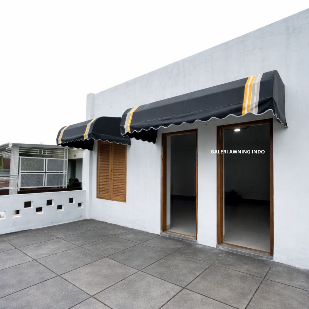 kanopi kain awning warna hitam garis kuning minimlis grati survei se jabodetabek