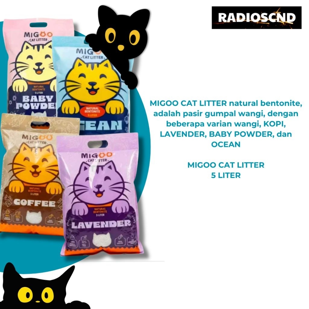 Pasir Kucing Gumpal wangi - Pasir Migoo 5L/10L Natural bentonite - kopi, lavender, baby powder, ocea