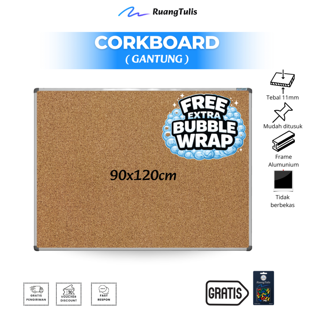 Sakana Cork Board / Message Board / Pin Board / Vision Board / Papan Mading Gantung 90x120cm
