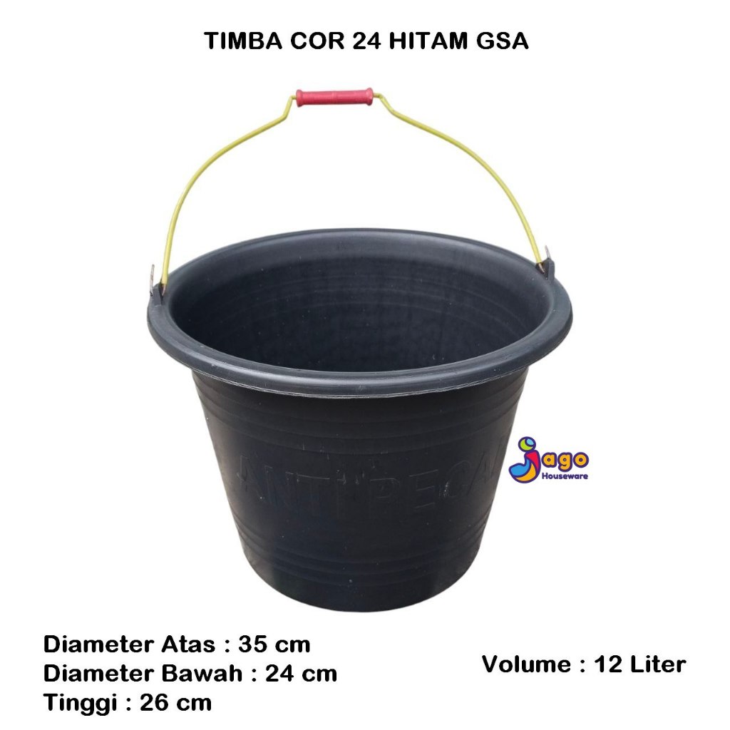 10 PCS Ember Timba Cor 24 Hitam Anti Pecah, Ember Bangunan, Timbo Cor Karet GSA