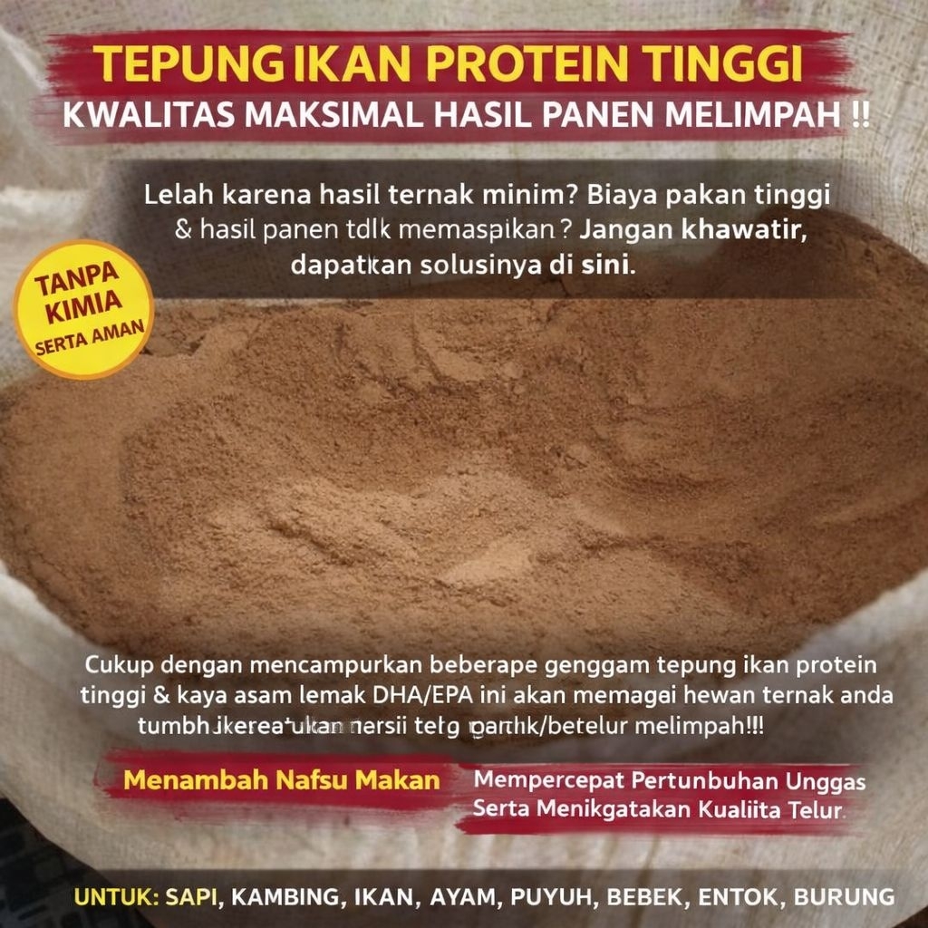 Tepung Ikan 25 Kg Kadar Protein Tinggi 50% Untuk Pakan Ternak