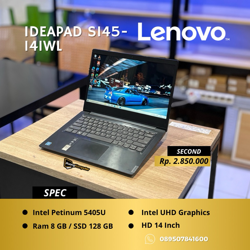 Laptop LENOVO IDEAPAD S145-141WL Intel Petinum 5405U RAM 8GB SSD 128 GB HD 14 Inch Second Bergaransi