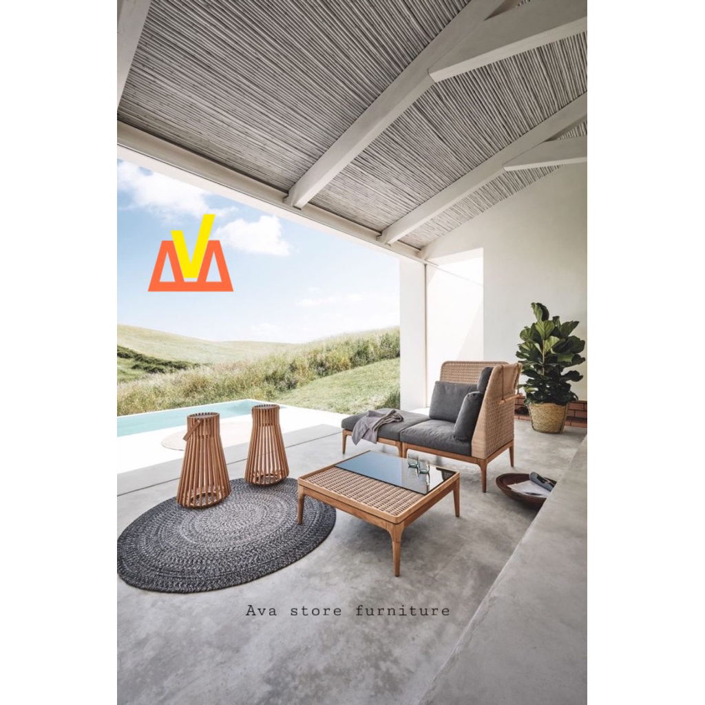 Set Kursi Teras Rotan Minimalis Modern + Meja Anyaman Rotan sintetis | Sofa Outdoor Rotan Sintetis B