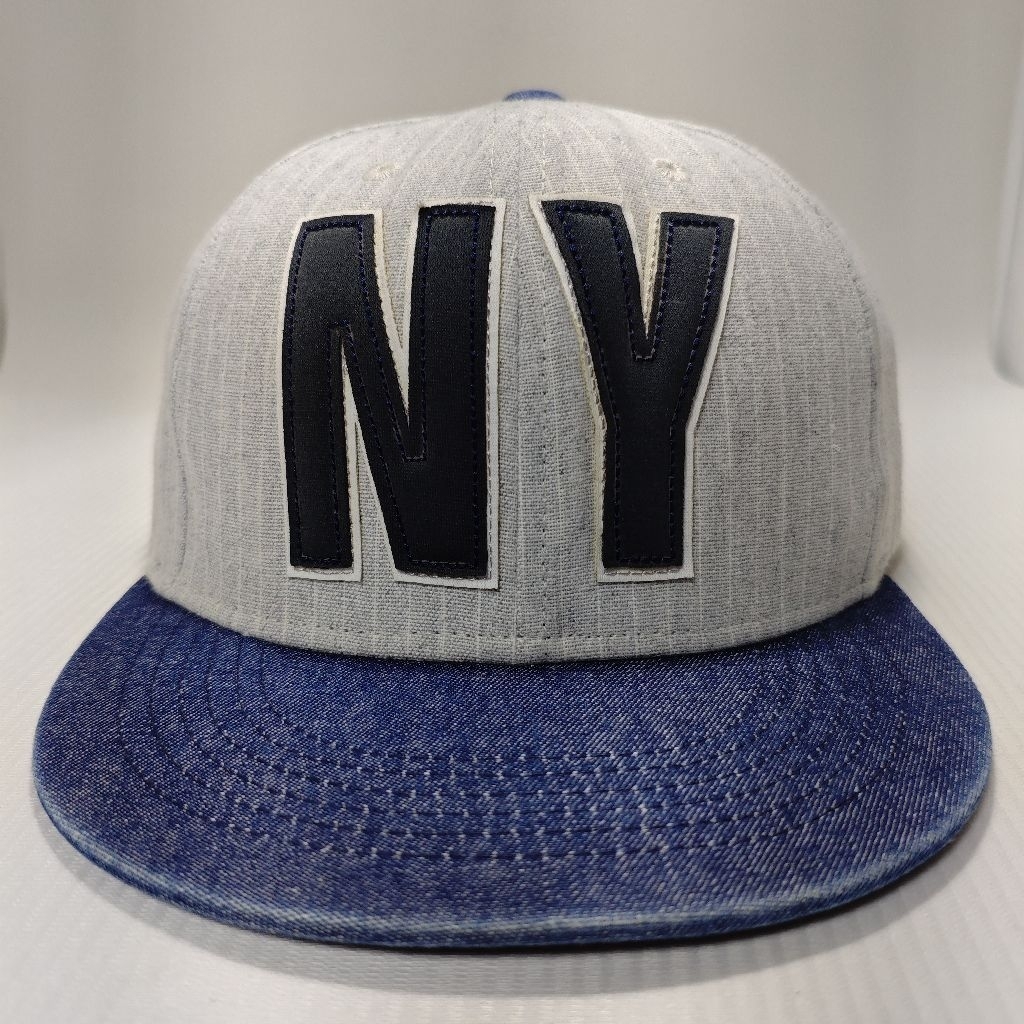 Topi NY Urban Swagger Snapback Grey Blue Logo Kulit Sintetis Original| Bekas | Second | Prelove
