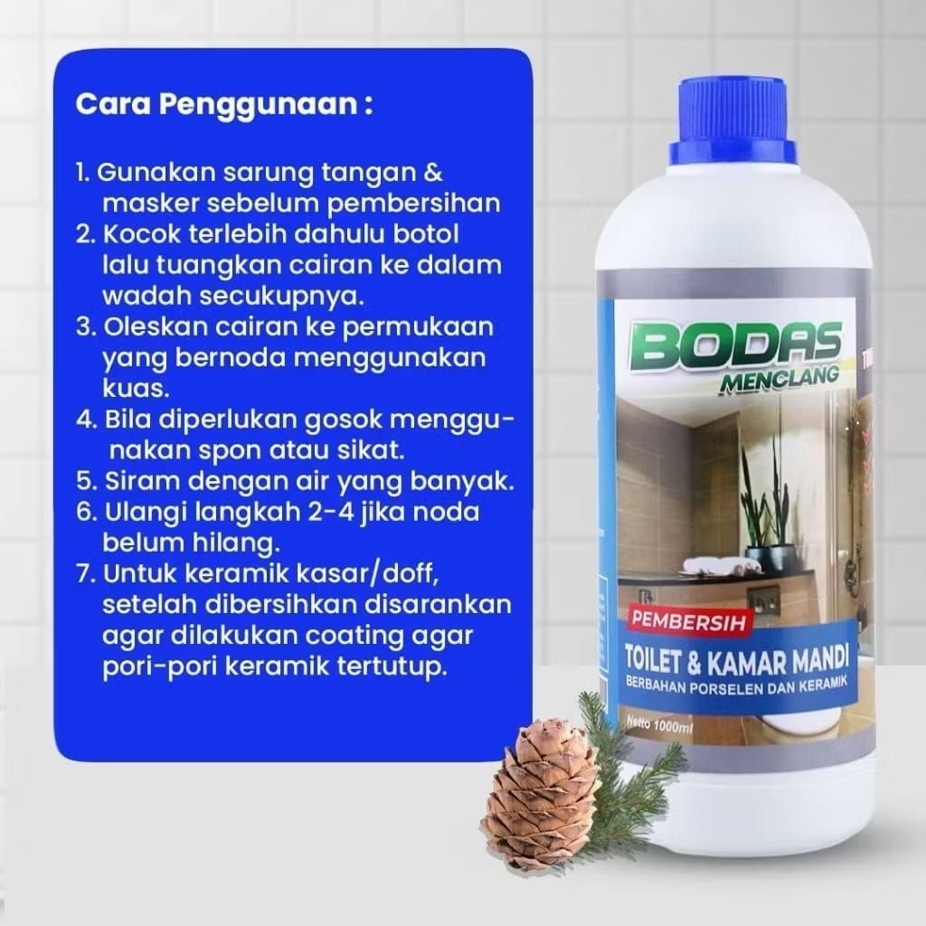 Bodas Menclang pembersih kerak toilet & lantai kamar mandi 1000ml & 500ml Bonus kuas Membersihkan de