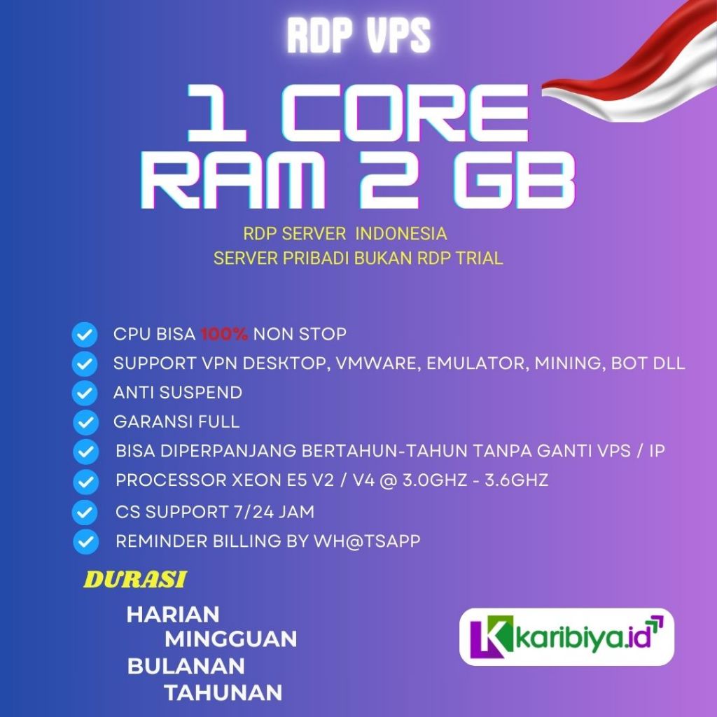 RDP VPS Indonesia 1 Core Ram 2 GB Windows Full Admin Bergaransi Anti Suspend Emulator Forex Youtube