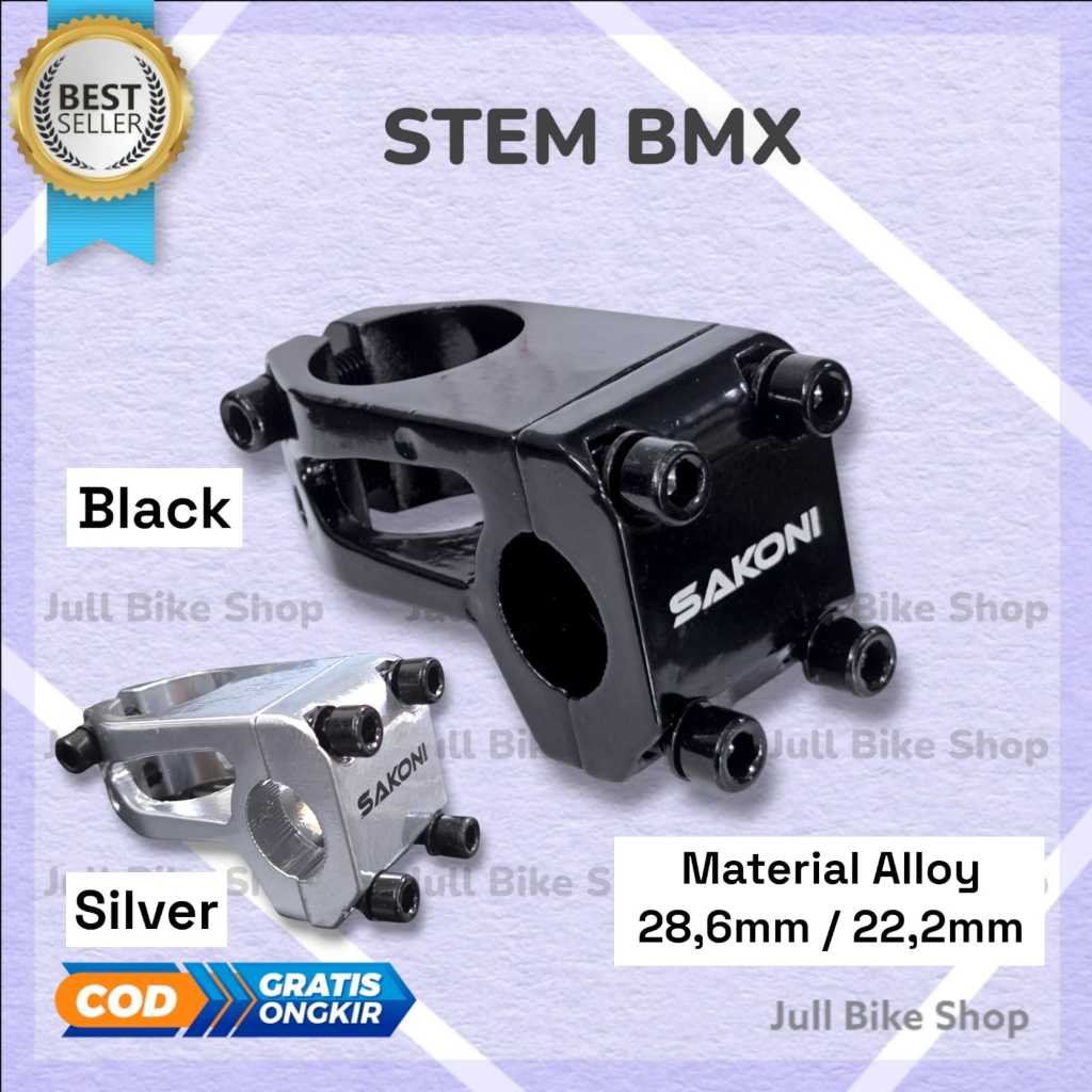 Stem BMX sakoni oversize 28.6mm stang 22.2mm aluminium alloy hitam head tiang penjepit stir fork gar