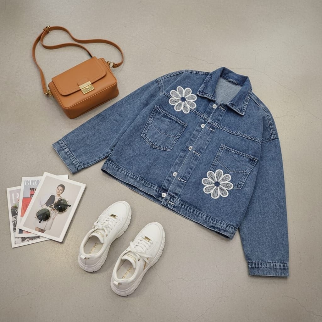 Jaket Jeans Wanita Bahan Denim AllSize Oversize Croptop