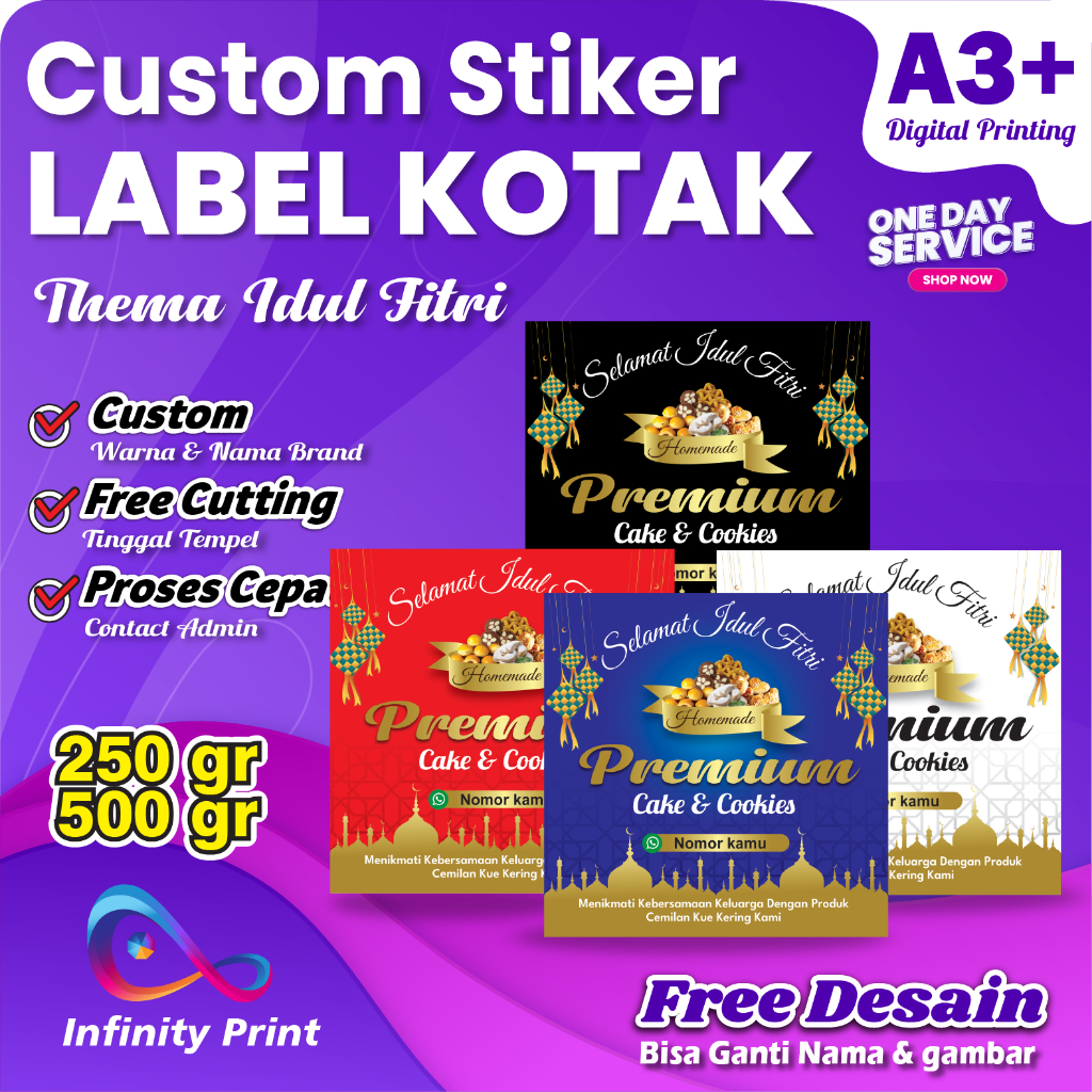 STIKER KUE IDUL FITRI KOTAK / STIKER LABEL KOTAK THEMA IDUL FITRI / STIKER TOPLES COOKIES