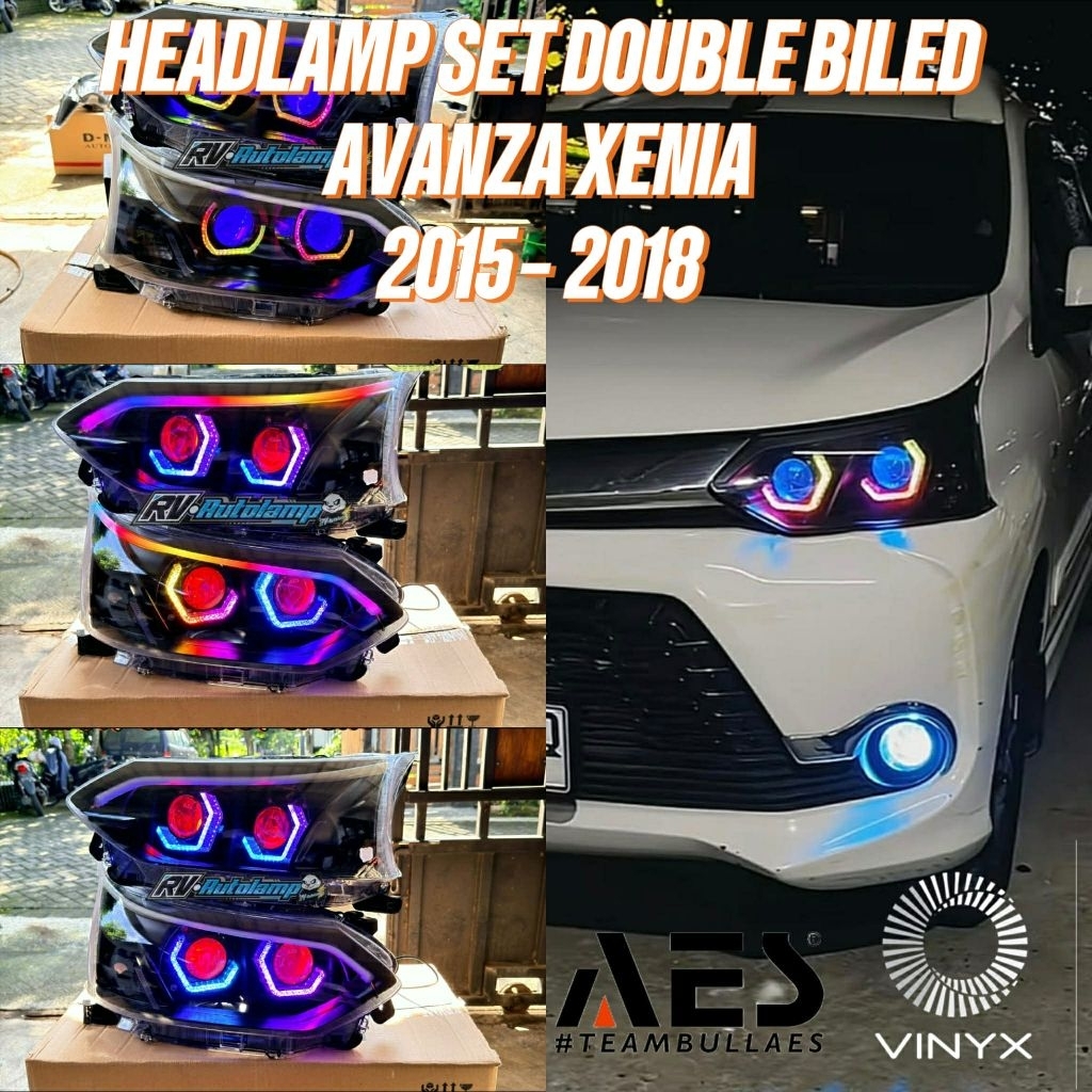 HEADLAMP XENIA AVANZA SET DOUBLE BILED AES VINYX 2015 2016 2017 2018 CUSTOM PROJIE