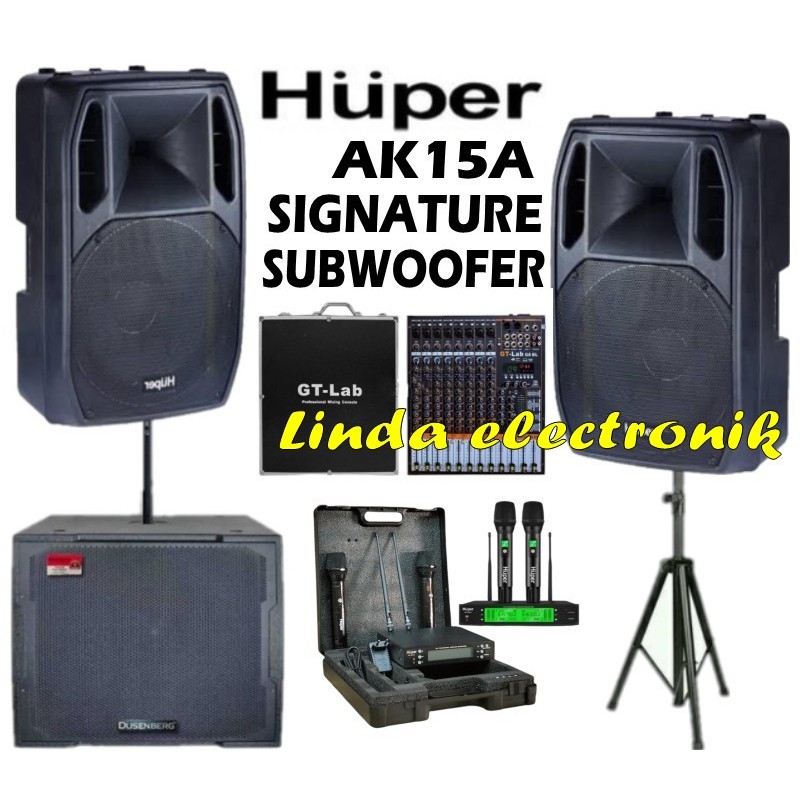 paket sound system huper ak15a signature gt lab 8 8 ch sk18pro + subwoofer db008 18pro original