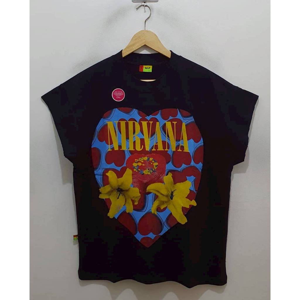 KAOS T-SHIRT OVERSIZE MUSIC NIRVANA HEART WHITE