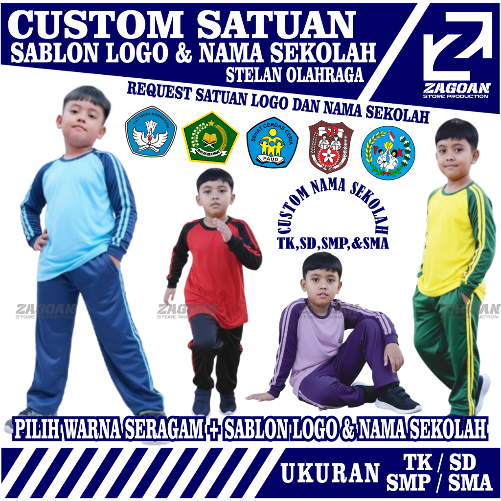 Setelan Olahraga Sekolah Anak TK SD SMP SMA Baju Celana Training Komplit