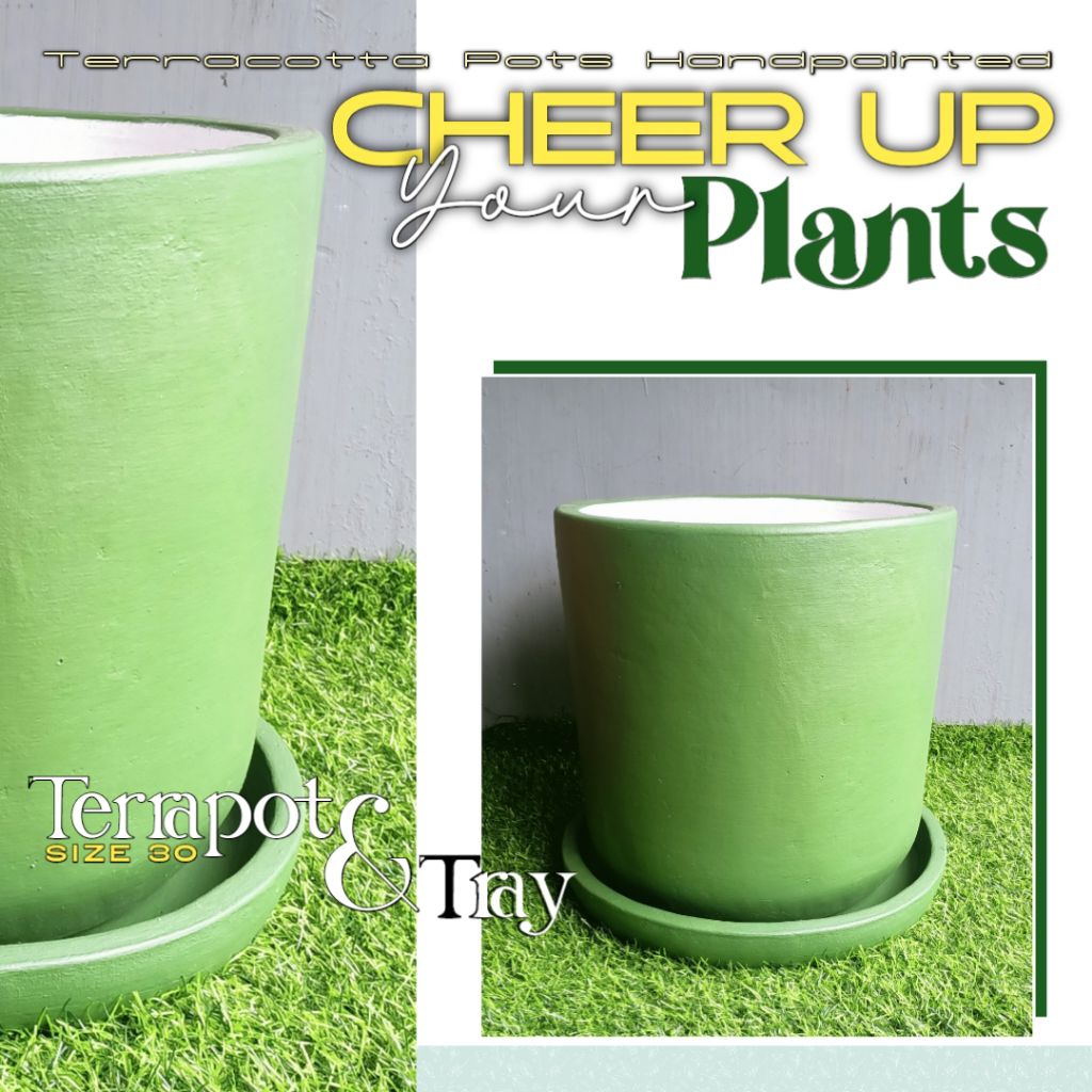 Pot gerabah cat hijau - pot bunga - pot aesthetic - KHUSUS INSTANT