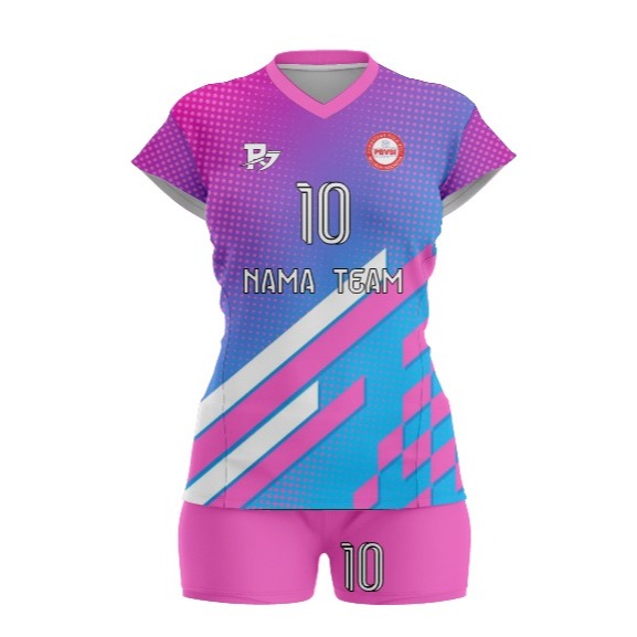 JERSEY VOLLY CEWEK PINK BLUE, FULL PRINTING FREE NAMA & NOMOR