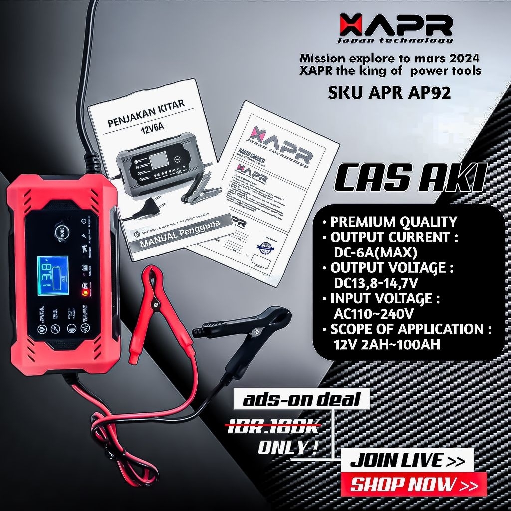 CHARGER AKI 92 PROMAX 15 AMPER. PENGISIAN CEPAT ASLI 12 VOLT 24 VOLT. JEMER AKI MOBIL MOTOR SEPEDA L