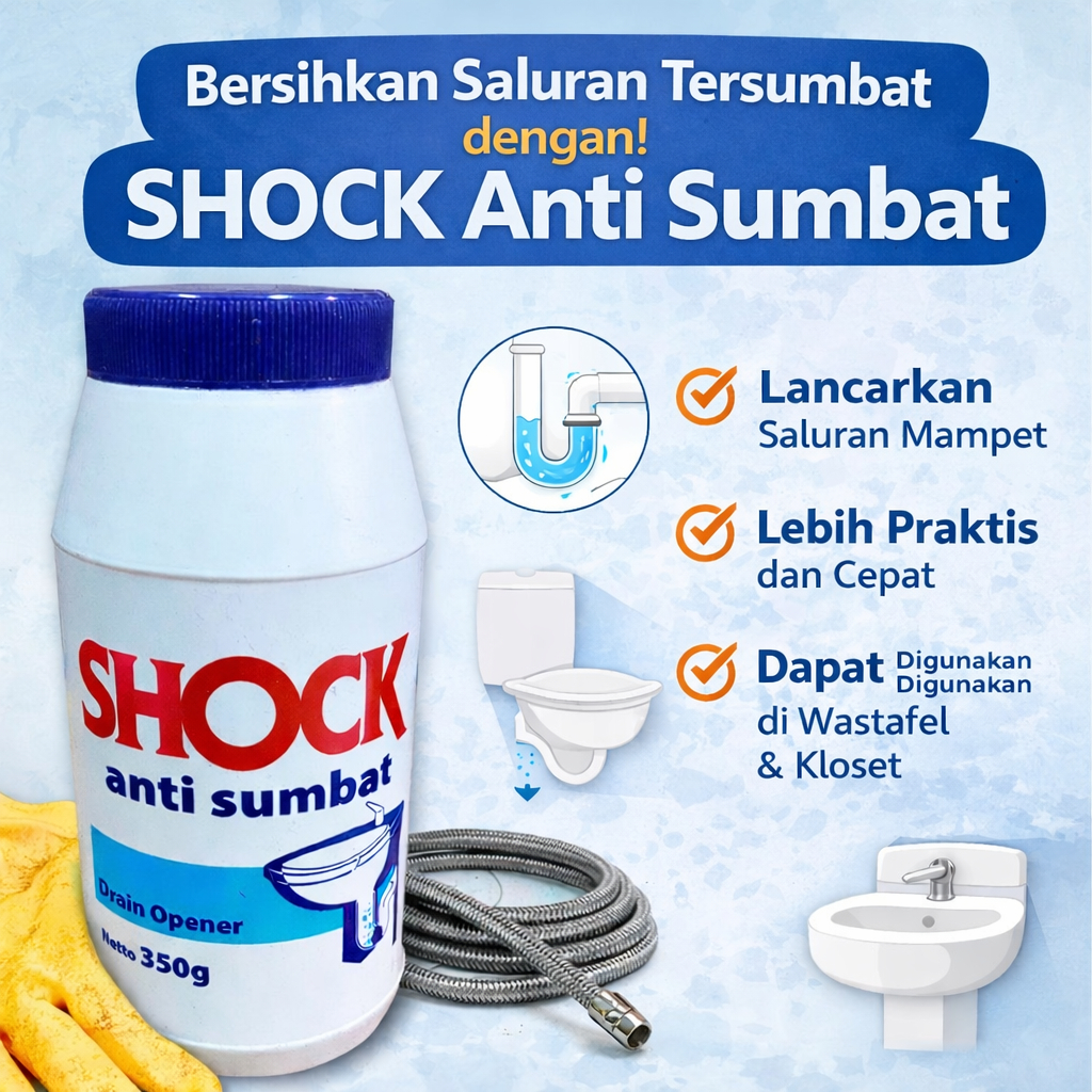 Shock Anti Sumbat 375gr Bubuk Pembersih Saluran Air Pipa Mampet Wastafel WC