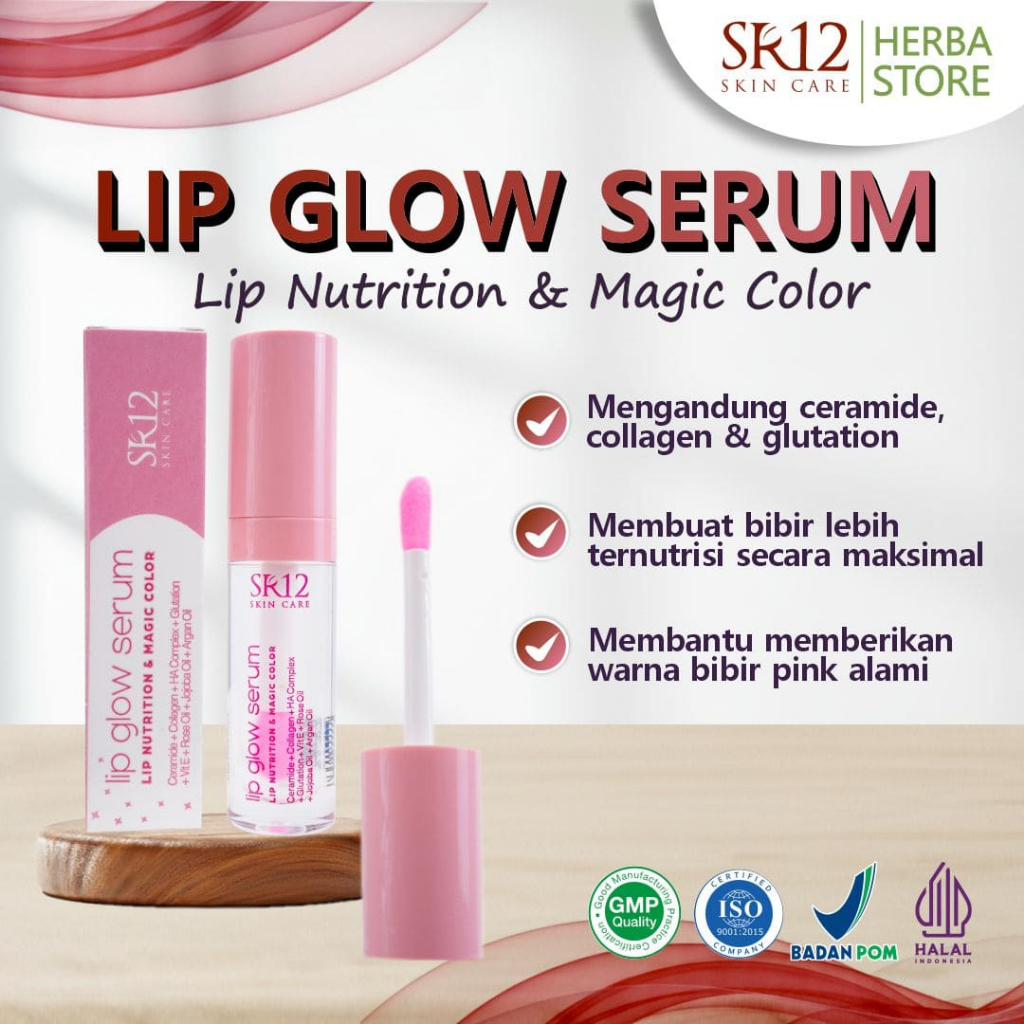 Lip Glow Serum Bibir SR12 Skincare Kosmetik - BPOM HALAL - Lipstik & Pelembab Bibir Alami - Serum & 