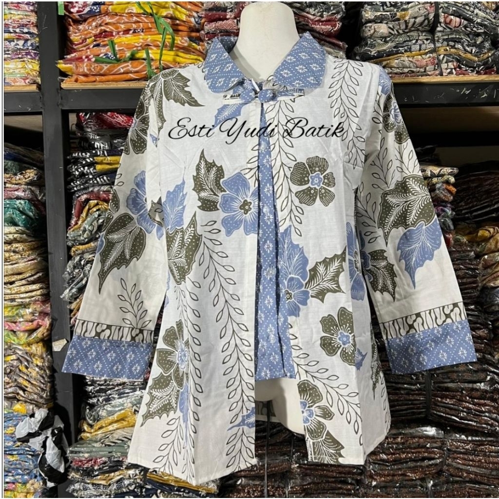 Blus batik atasan wanita modern, blouse batik kombinasi, baju blus wanita kekinian, blus batik pekal
