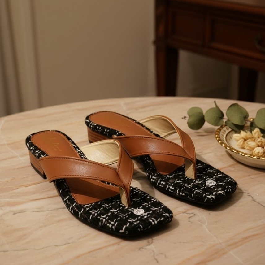 Alwisshoes Sandal Wanita Jepit Wedges Kulit Sintetis Anti Slip hak 3cm
