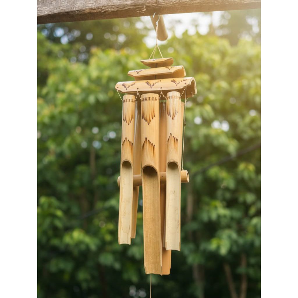 Lonceng Angin Bambu Natural Handmade – Wind Chime Kayu Suara Merdu Dekorasi Rumah Taman Teras Gazebo