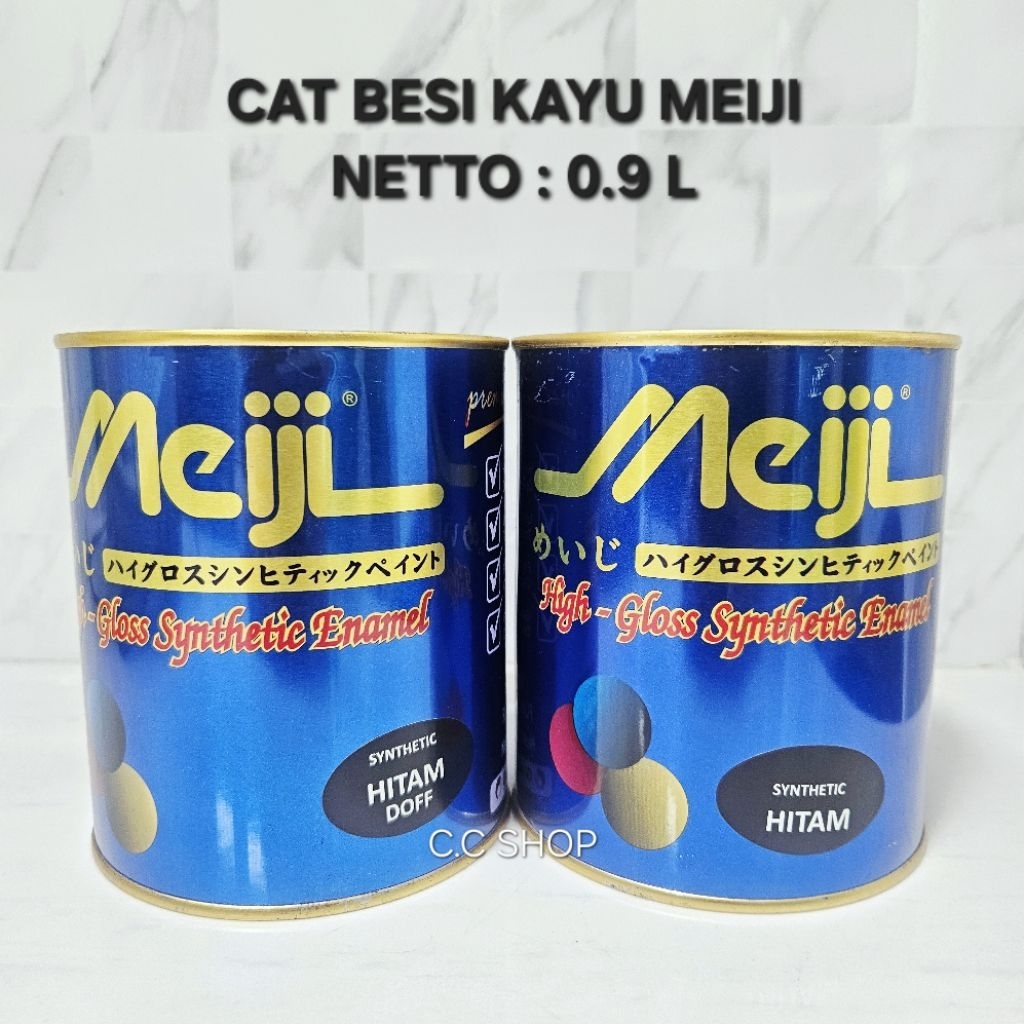 CAT BESI KAYU MEIJI 1KG BLACK , BLACK DOFF / Cat Sintetik Premium High Gloss Hitam Hitam Dof 1 Kg Ne