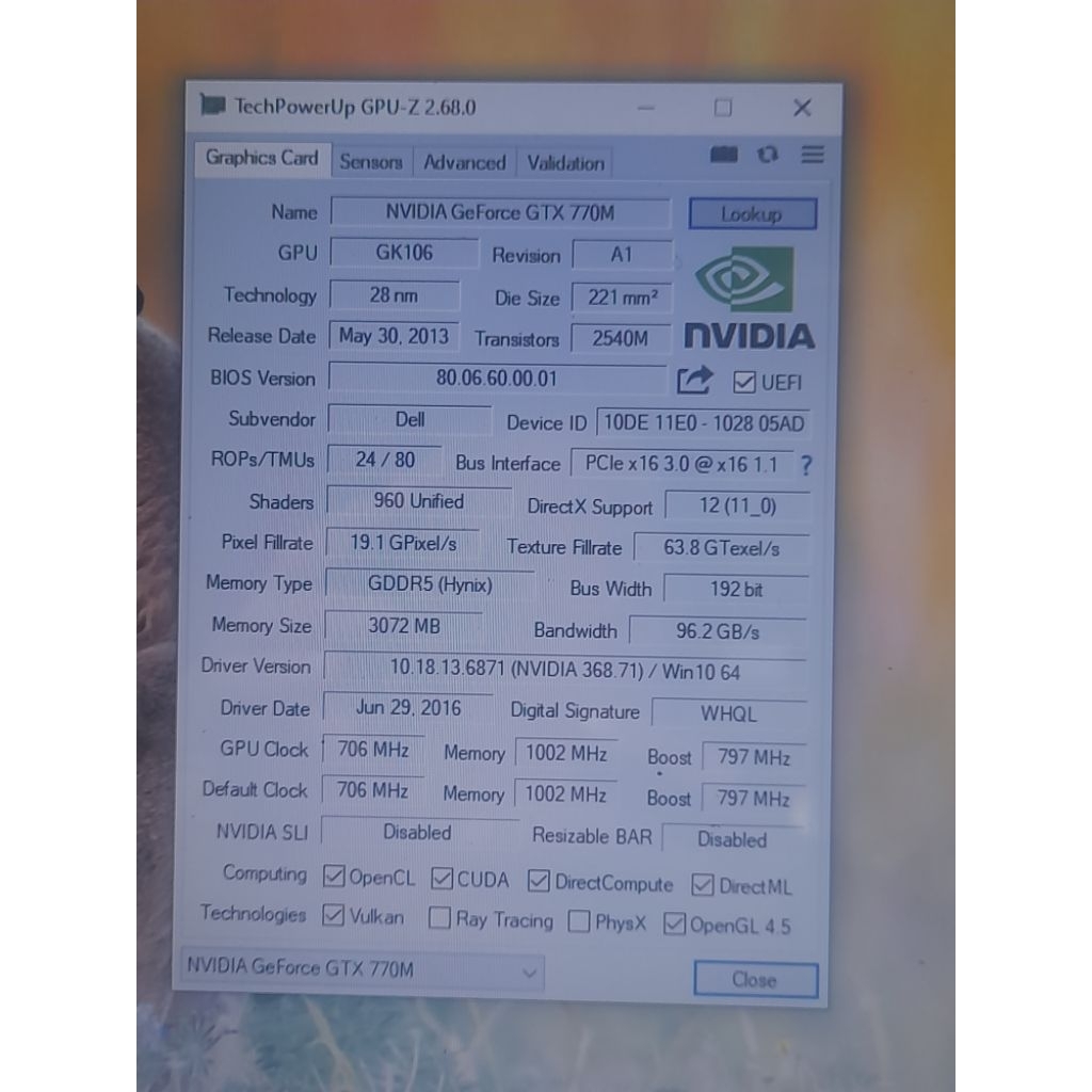 VGA NVIDIA GEFORCE GTX 770M with 3GB DDR5 ALIENWARE 17