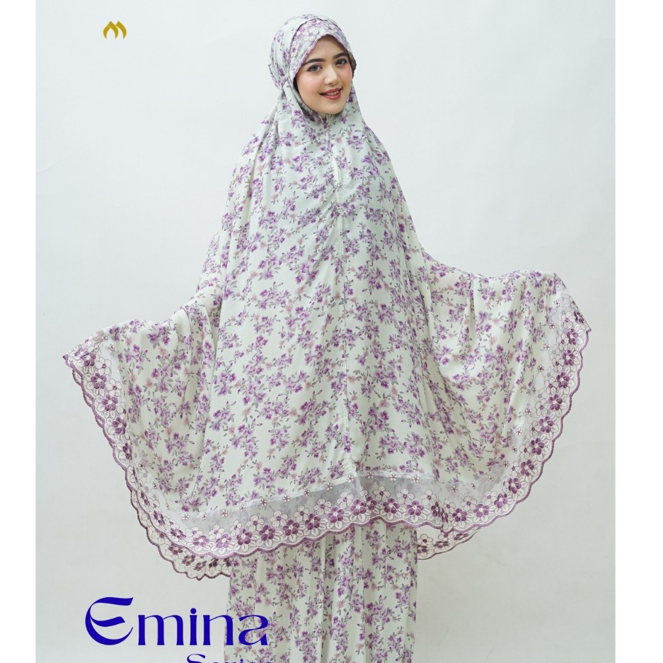 Mukena Premium Emina Series Soft Lilac Floral – Mukena Dewasa Exclusive Bahan Adem Lembut + Tas Cant
