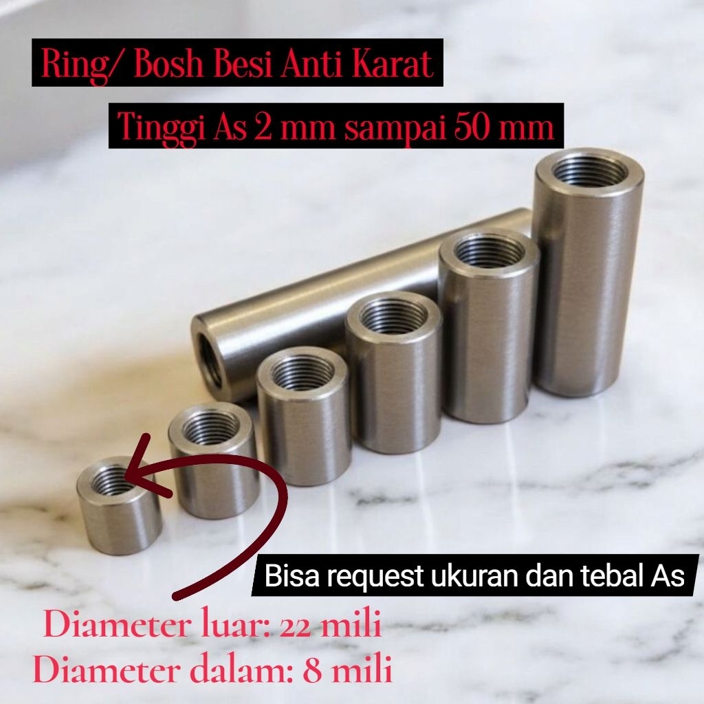 Bushing Besi OD 22mm ID 8mm Tebal 2–50 mm