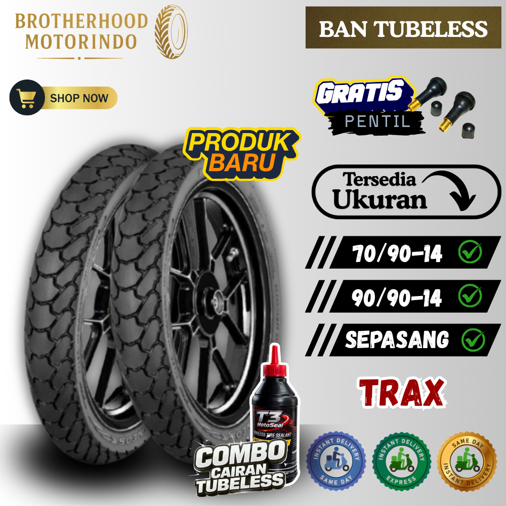 (PAKET SEPASANG) BAN ZENEOS TRAX TUBELESS  (70/90-14 / 90/90-14) BAN Dual Purpose TUBLES / BAN MOTOR