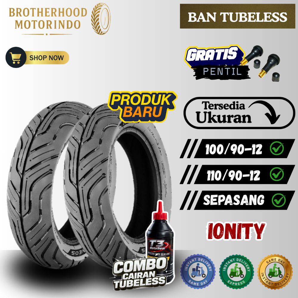 (PAKET SEPASANG) BAN ZENEOS IONITY TUBBLES (100/90-12 / 110/90-12) BAN RING 12 / BAN MOTOR MATIC / B