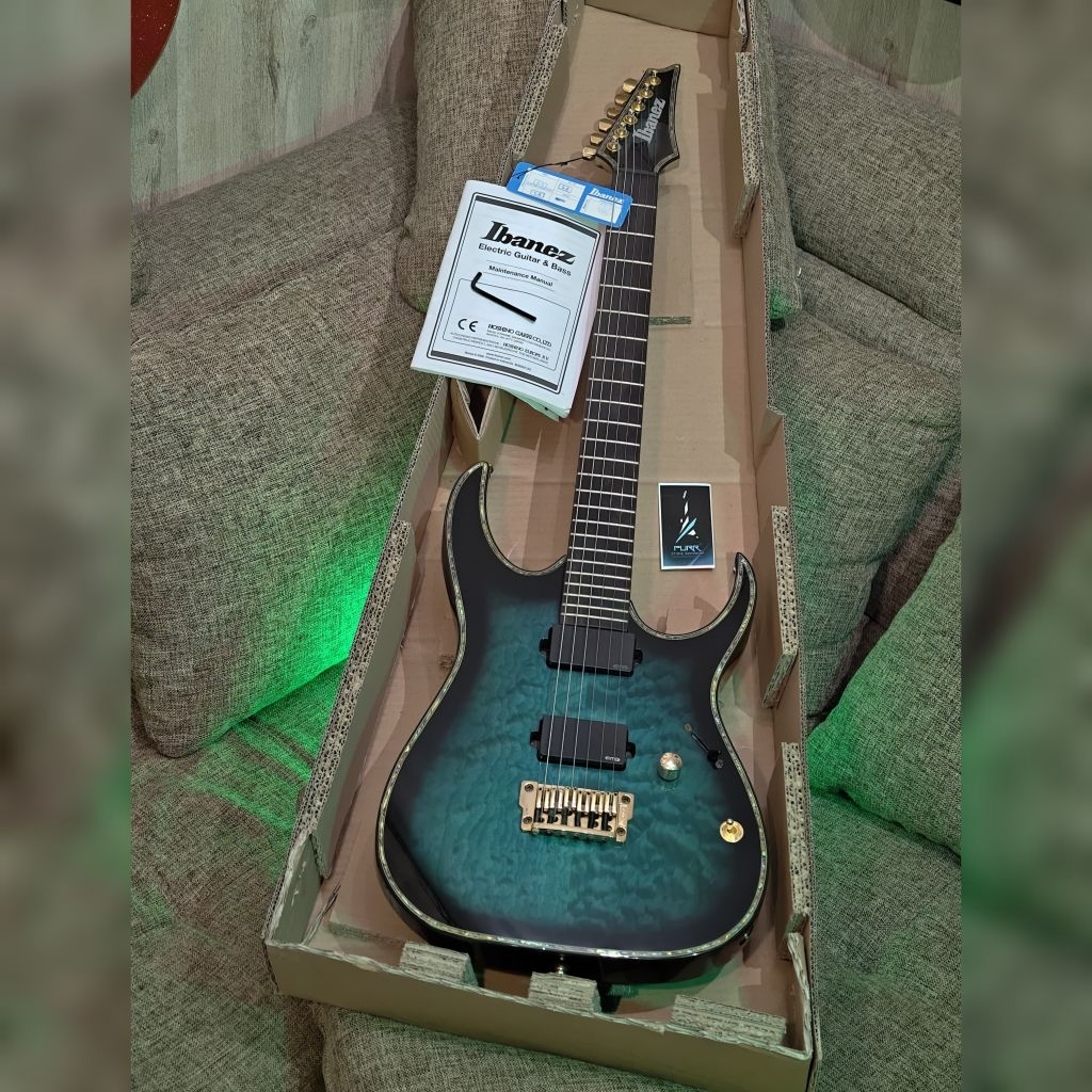 GITAR ELEKTRIK IBANEZ IRON LABEL RGIX20FEQM SAPPHIRE BLUE SUNBURST With U.S.A EMG Active Pickups