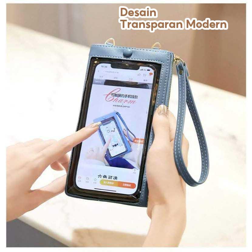 TAS SELEMPANG HP _SLINGPHONE TRANSPARANT MUAT HP DAN UANG +KARTU