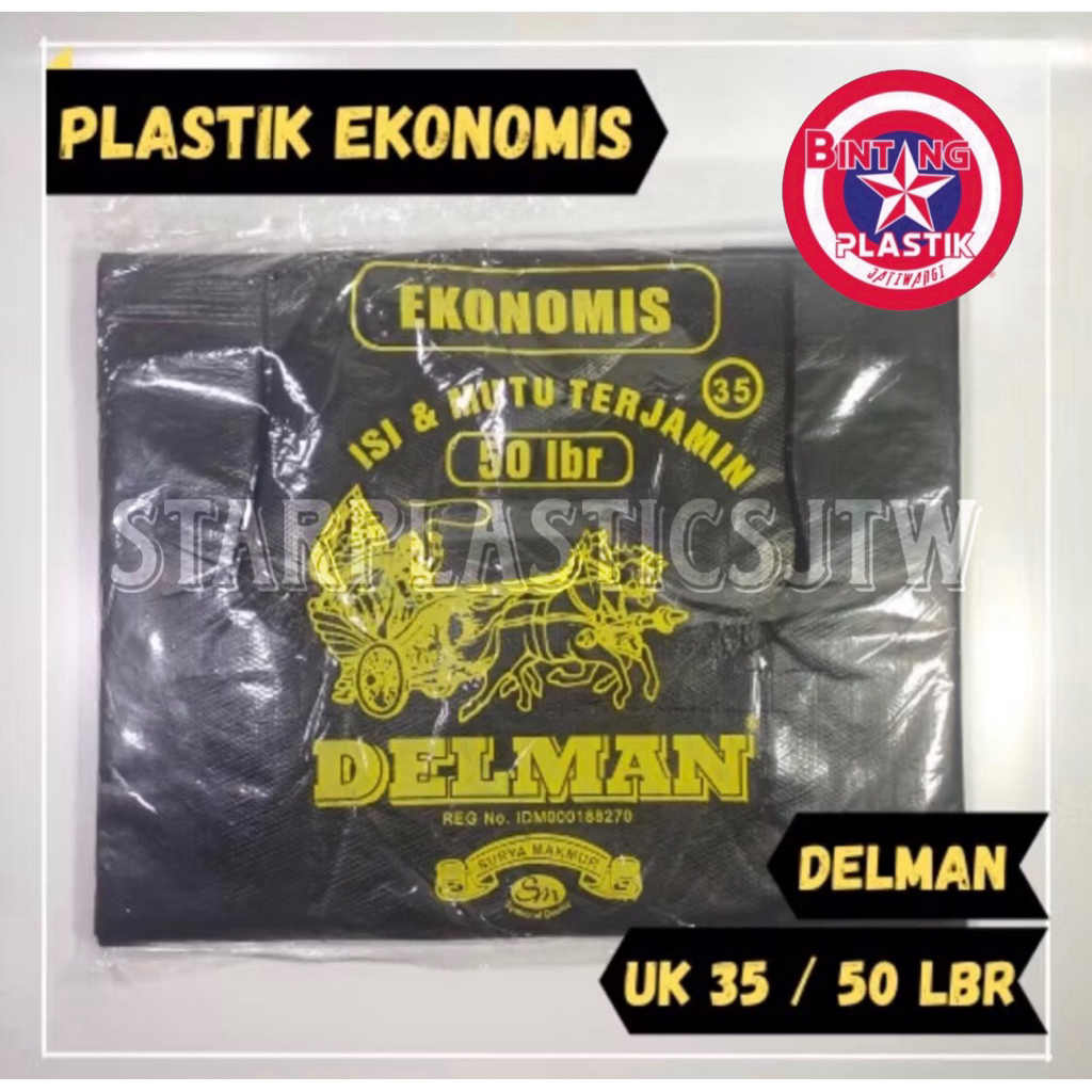 Kantong Plastik HD Kresek Besar DELMAN Ekonomis Uk. 35 / 40 Hitam Murah isi 50 lbr
